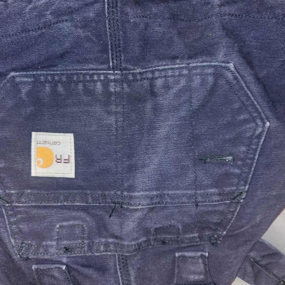 Carhartt flame resistant quilt lined Duck bib Overalls 32x34 navy - Picture 8 of 11